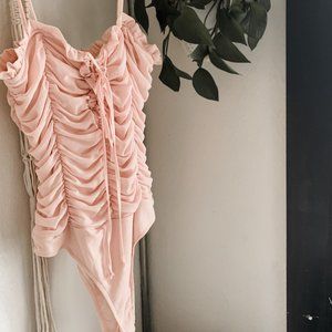 Ruched Tie-Front Bodysuit